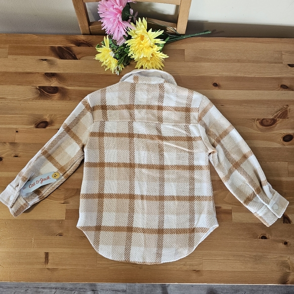 Cat & Jack - Girls' Plaid Button-Front Long Sleeve Shacket - Beige Plaid - Picture 12 of 13